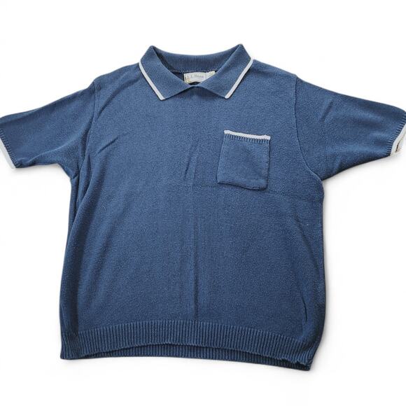 Vintage LL Bean Made in USA Knit Polo Shirt Grandpacore Preppy Navy Blue Men's L - Picture 1 of 8